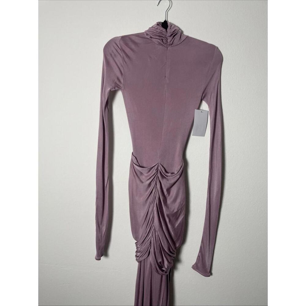 Helsa Slinky Jersey Ruched Sarong Maxi Dress Turtleneck Long purple Sz L $398 - Picture 11 of 12